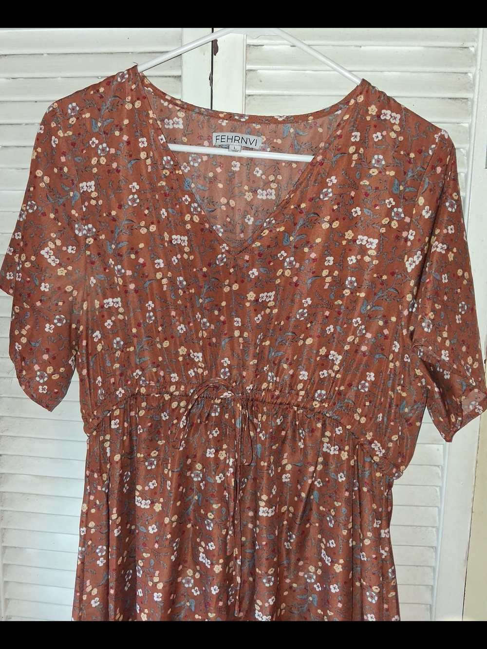 FEHRNVI Rust Floral Midi Dress